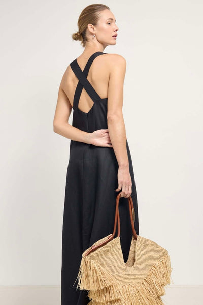 Sabine Black Cross Back V-Neck Maxi Dress