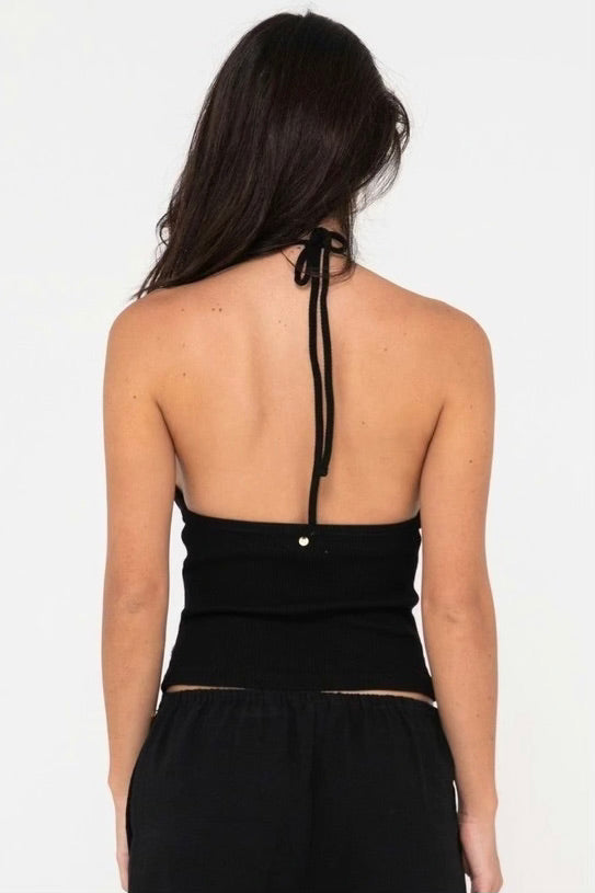 Emma Cut Out Halter Tank | Black