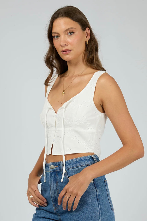 Sutton Broderie Top | White