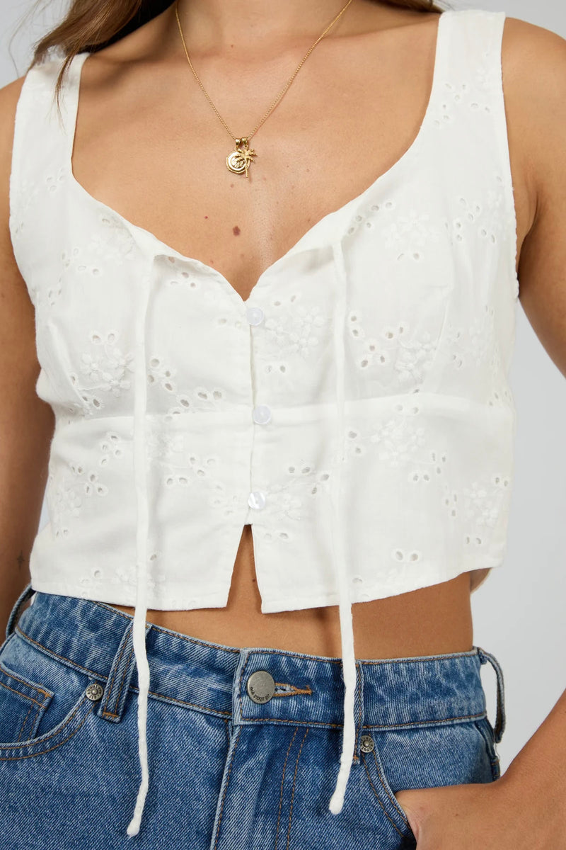 Sutton Broderie Top | White