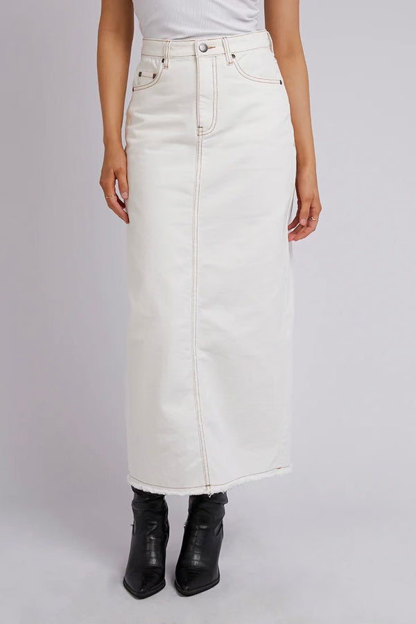 Ray Denim Maxi Skirt | Vintage White