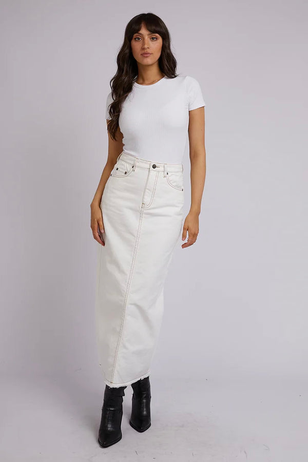 Ray Denim Maxi Skirt | Vintage White