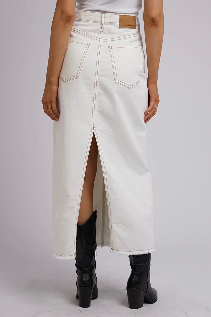 Ray Denim Maxi Skirt | Vintage White