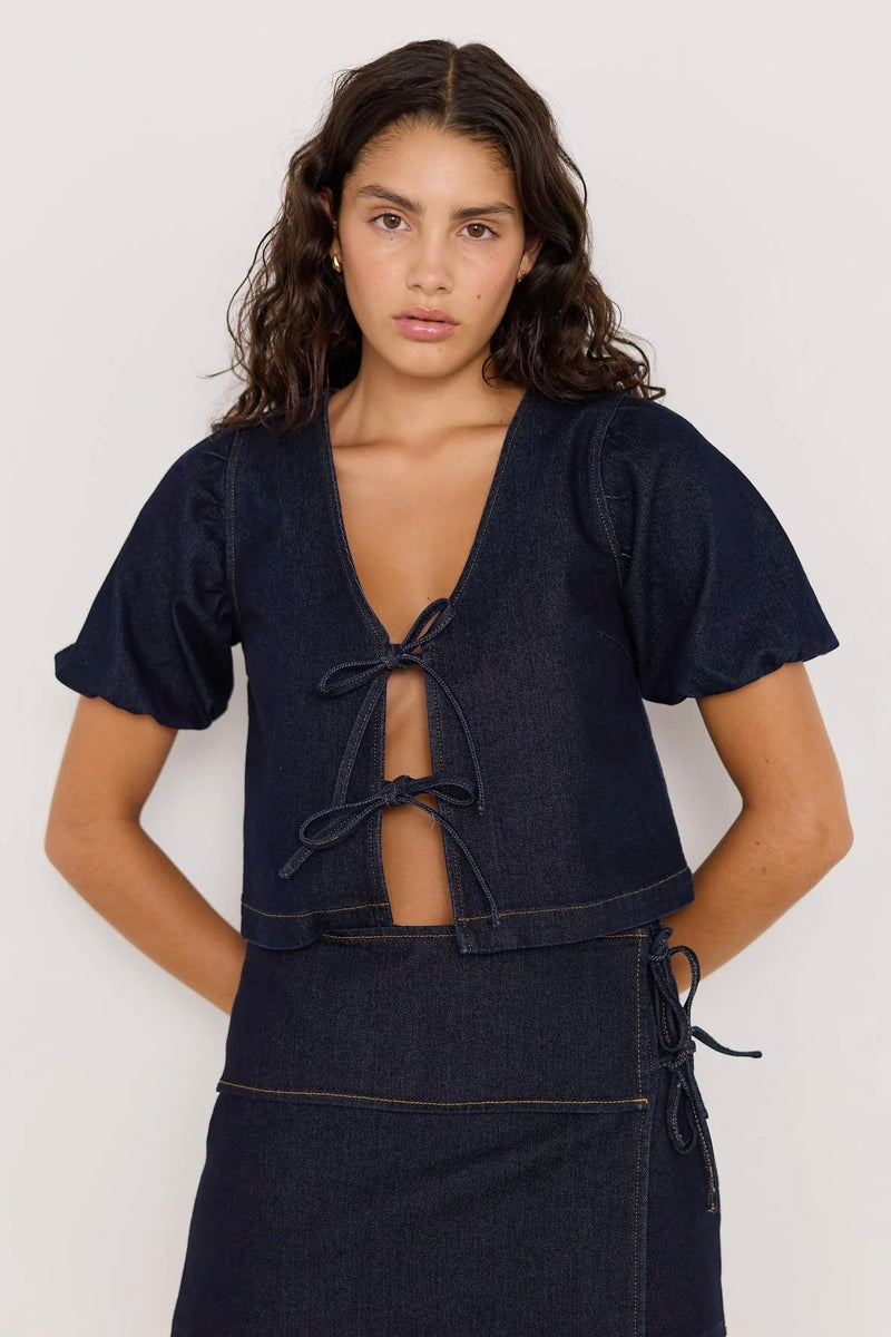 Camilla Denim Tie Crop Top