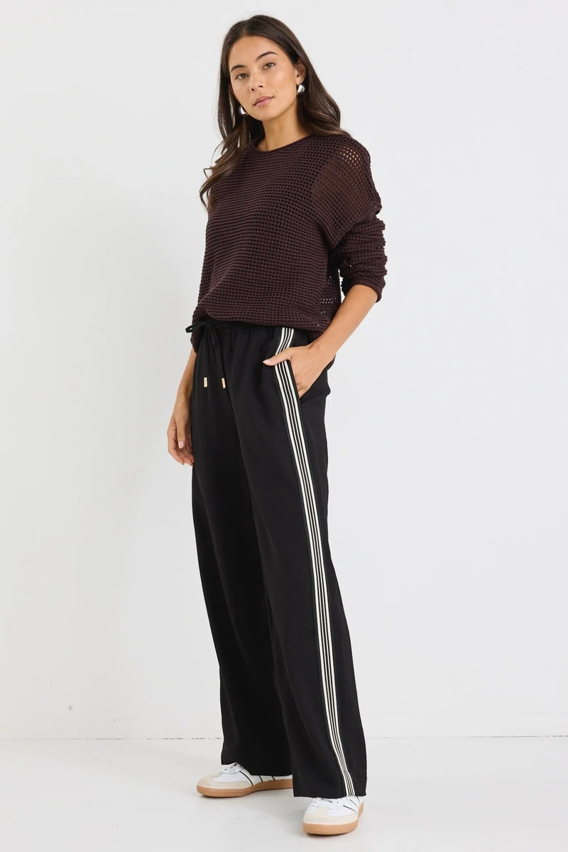 Vibe Black Jacquard Stripe Wide Leg Pants
