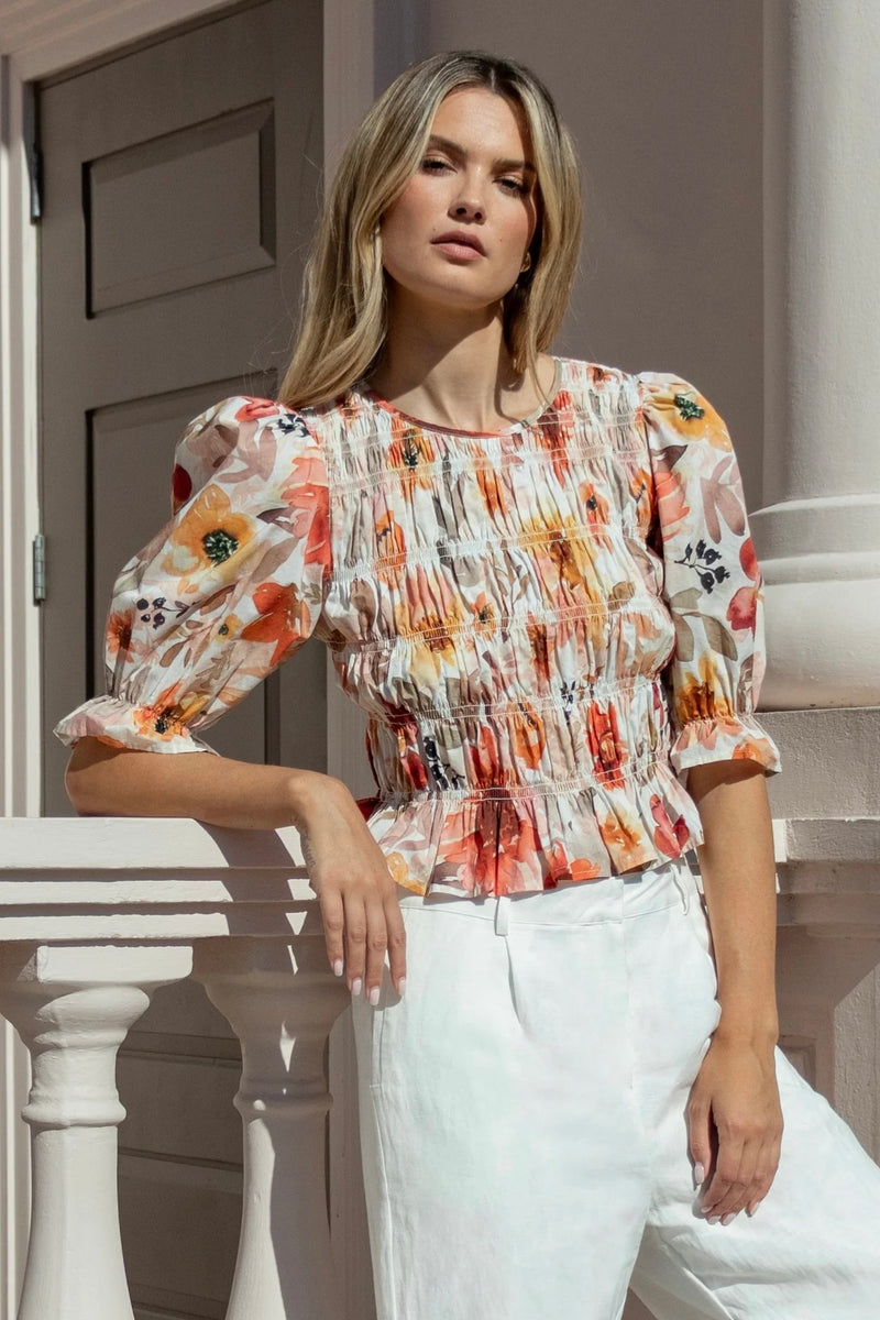 Bloom with every sunrise – the Melodic Meadow Shirred Top by Ivy + Jack