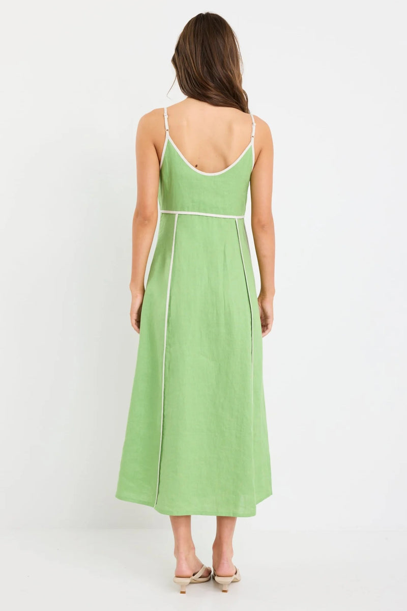 Marine Apple Contrast Piped Linen Strappy Maxi Dress by Among The Brave