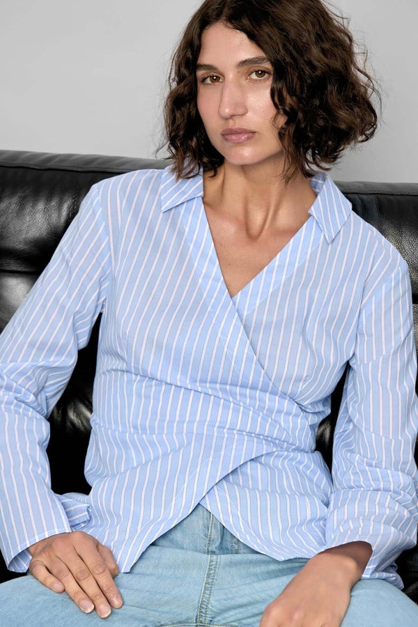 Ayra Pinstripe Wrap Top