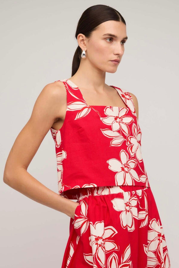 Red floral high-waisted maxi skirt by Staple The Label
