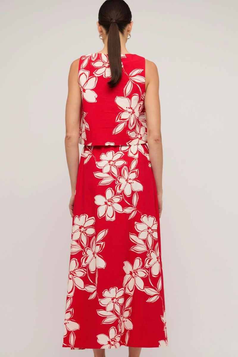 Red floral high-waisted maxi skirt by Staple The Label