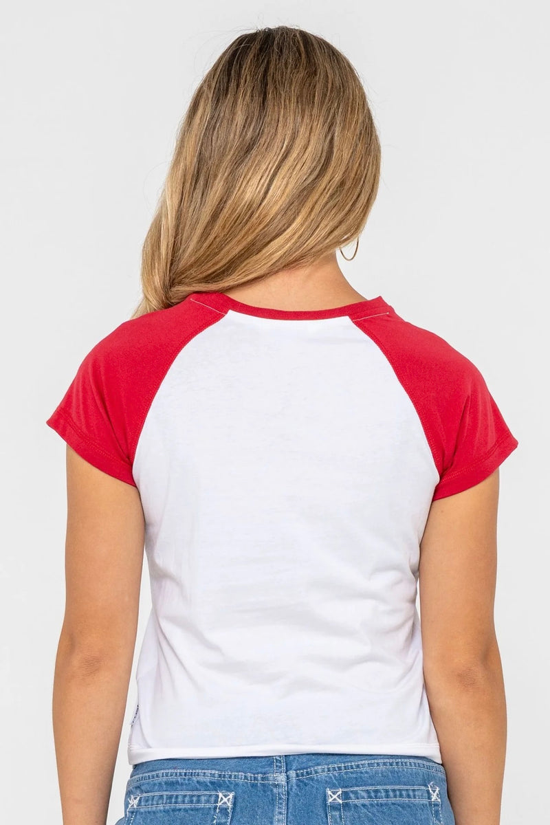 Rusty Devil Contrast Raglan Baby Tee – Red/White