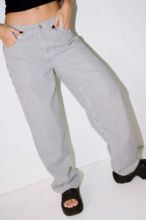 Worldwide Low Rise Navy Stripe Pant