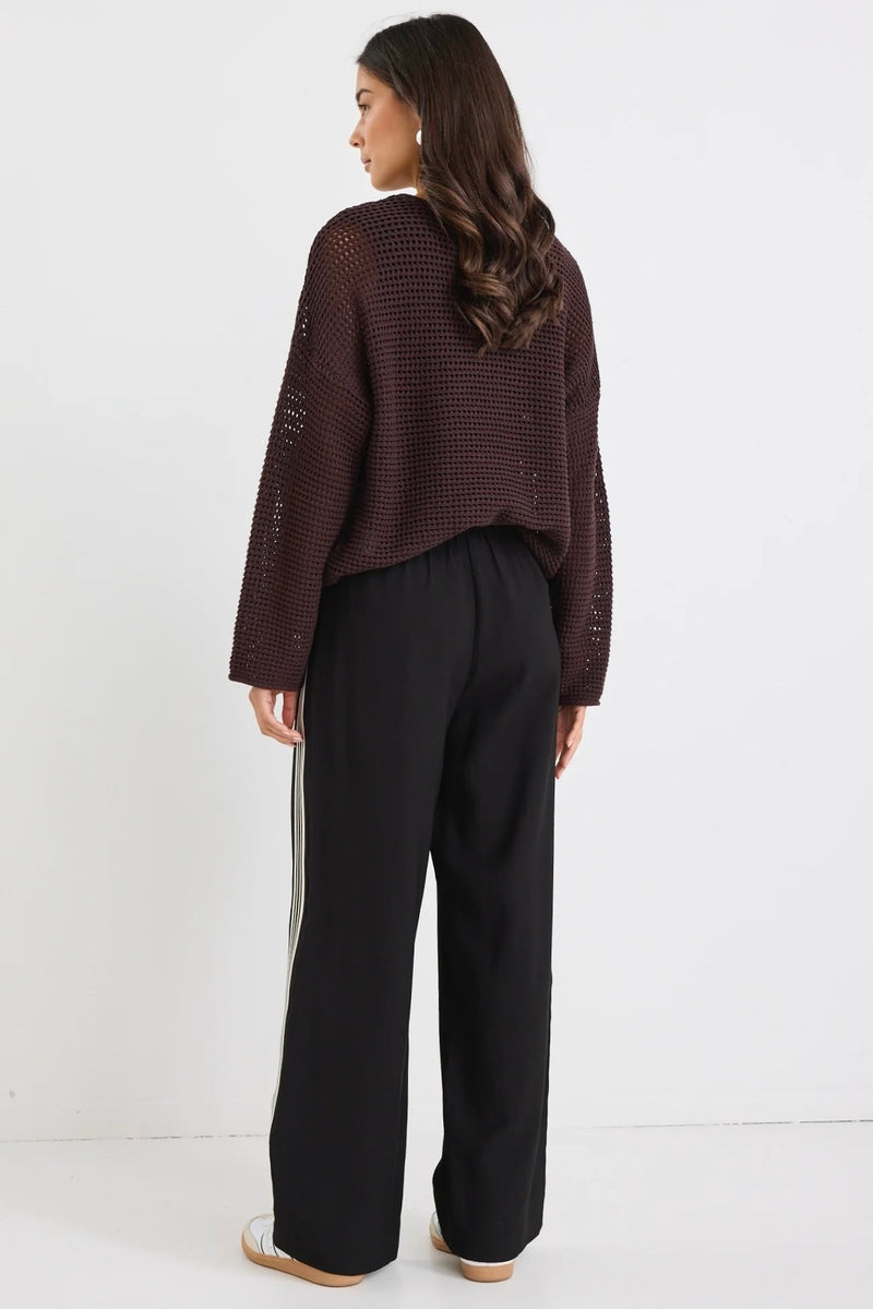Vibe Black Jacquard Stripe Wide Leg Pants