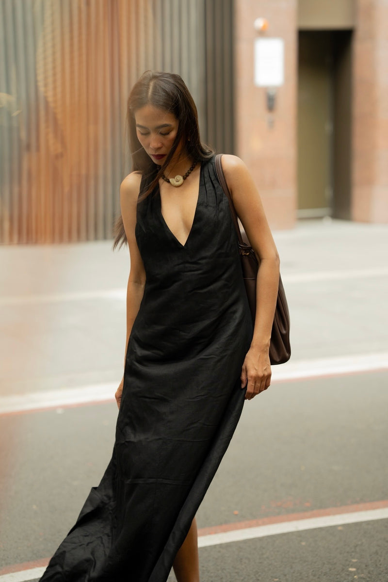 Sabine Black Cross Back V-Neck Maxi Dress - Staple The Label|Miki Finn