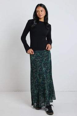 Monument Khaki Ditsy Print Bias Maxi Skirt