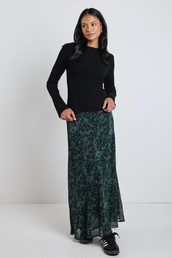 Monument Khaki Ditsy Print Bias Maxi Skirt