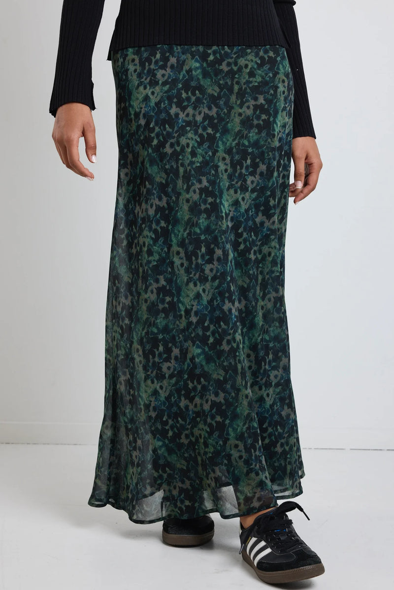 Monument Khaki Ditsy Print Bias Maxi Skirt