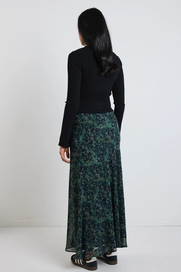 Monument Khaki Ditsy Print Bias Maxi Skirt