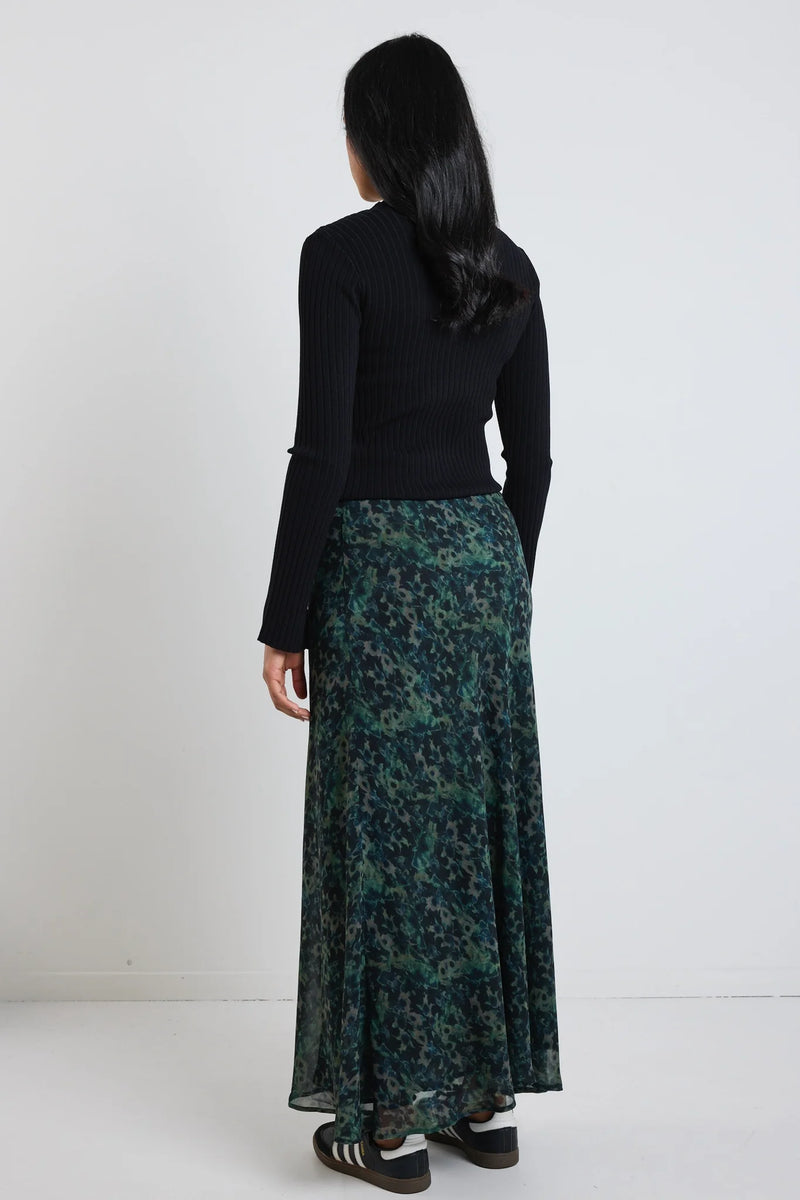 Monument Khaki Ditsy Print Bias Maxi Skirt