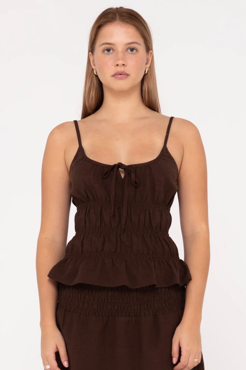 Palm Springs Shirred Cami Top | Brown