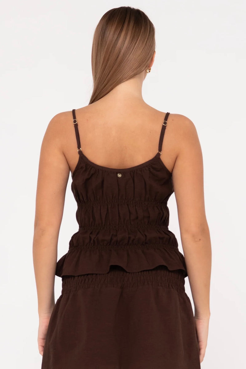 Palm Springs Shirred Cami Top | Brown