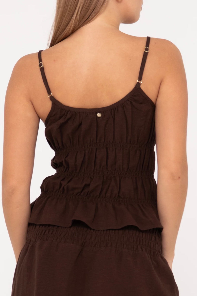 Palm Springs Shirred Cami Top | Brown