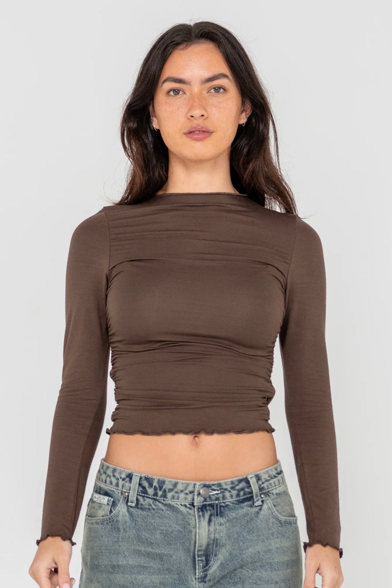 Plain Jane Ruched Long Sleeve Top | Java