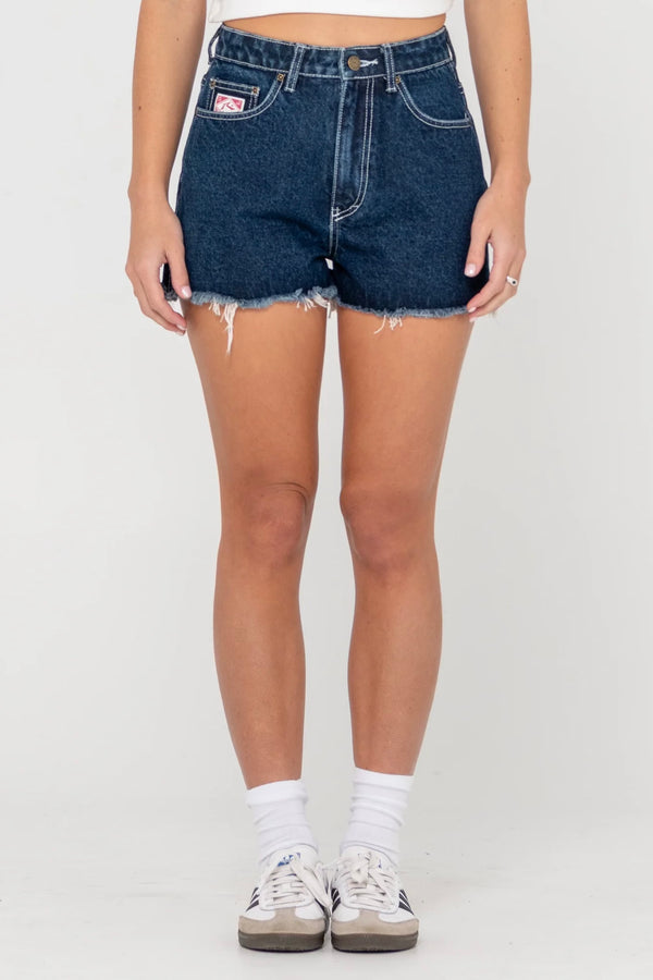 Penny Kick Flare Denim Short | Deep Blue