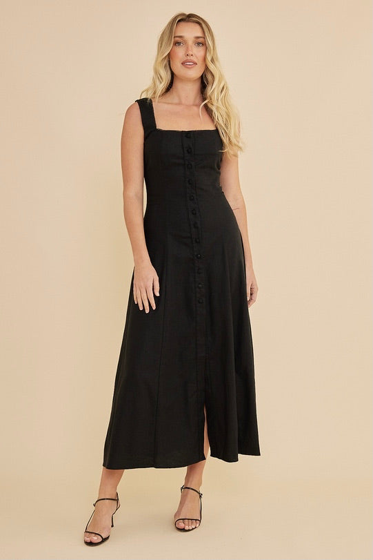 Lucie Buttoned Midi Dress | Black