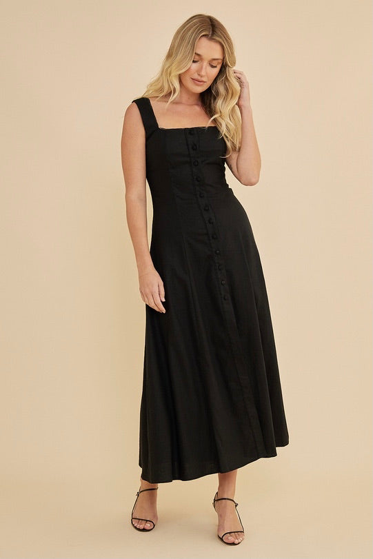 Lucie Buttoned Midi Dress | Black