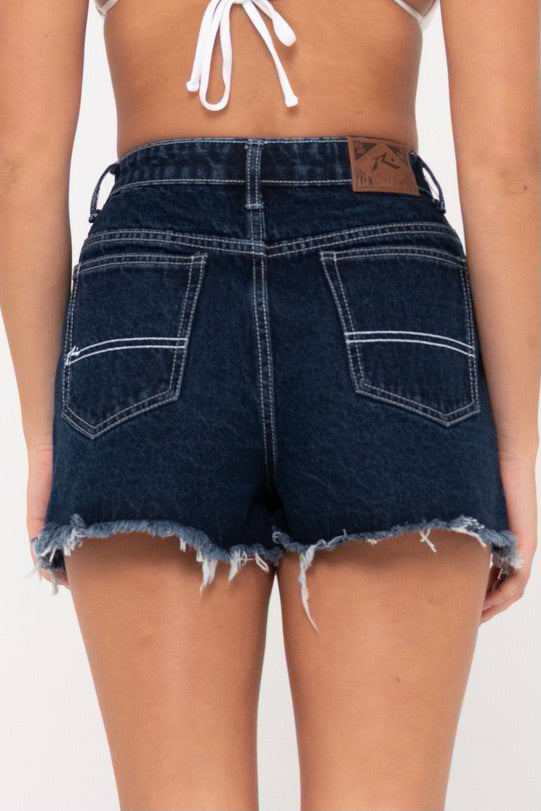 Penny Kick Flare Denim Short | Deep Blue