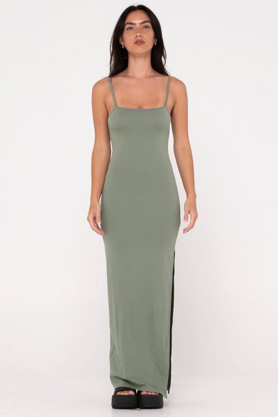 Vicky Fixed Back Slip Maxi Dress | Army Green