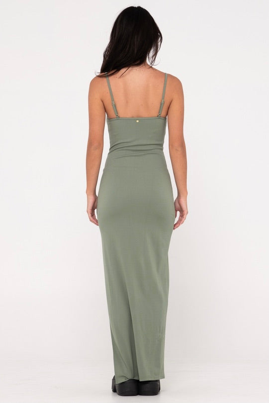 Vicky Fixed Back Slip Maxi Dress | Army Green